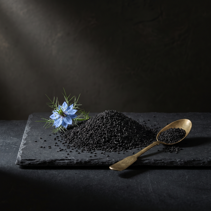 Schwarzkümmelsamen der Nigella sativa als Rohstoff für Tasnim Schwarzkümmelöl