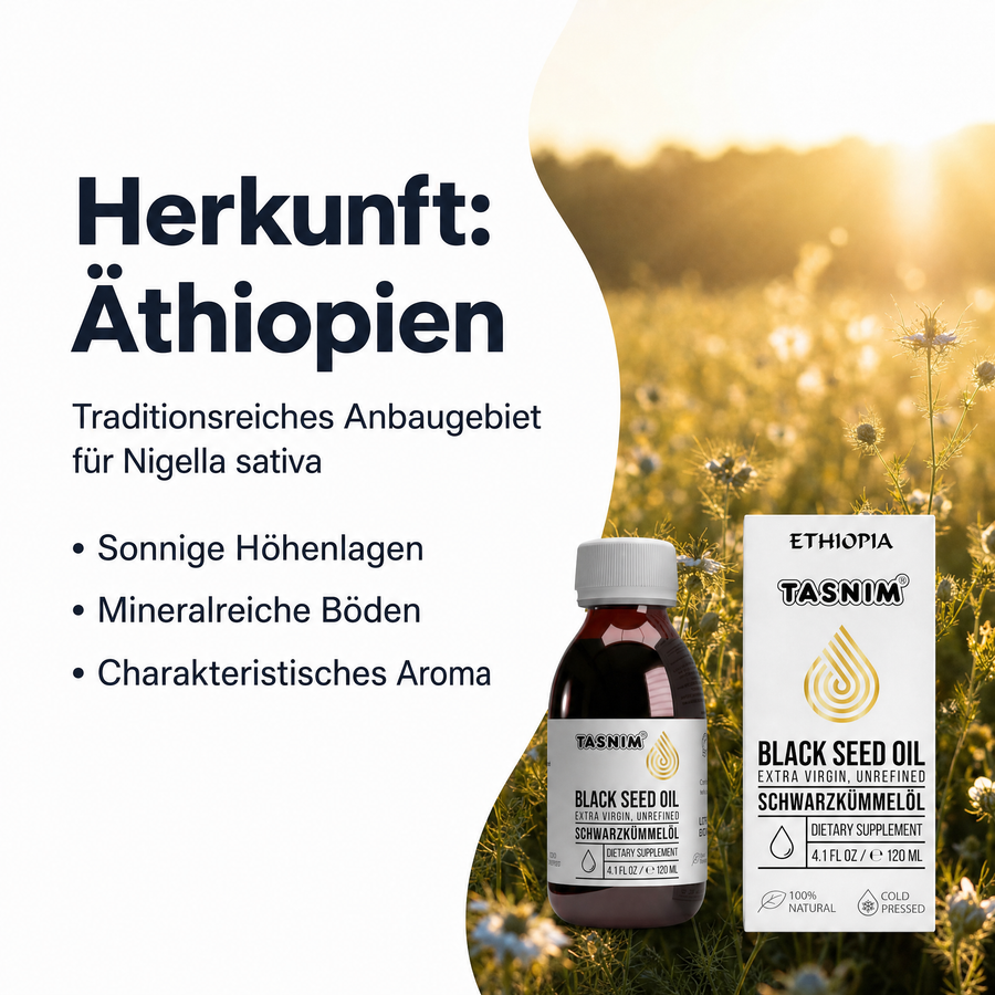 Herkunft Äthiopien: traditionsreiches Anbaugebiet für Nigella sativa mit sonnigen Höhenlagen und mineralreichen Böden