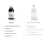 Vergleich Tasnim gegen viele Standard-Öle: 37.000 mg/kg Thymochinon, ungefiltert, laboranalysiert, Herkunft transparent, kaltgepresst