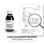 Laboranalysierte Qualität: 37.000 mg/kg Thymochinon laut PiCA Prüfbericht 26-T089-0001, chargenabhängig