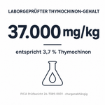 Laborgeprüfter Thymochinon-Gehalt von 37.000 mg/kg, entspricht 3,7 Prozent