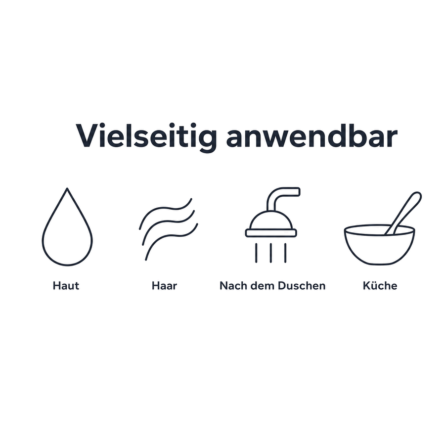 Grafik Vielseitig anwendbar: Bio Mandelöl für Haut, Haar, nach dem Duschen und in der Küche