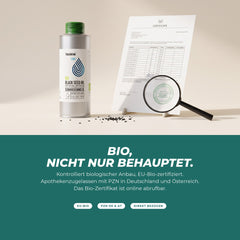 Bio, nicht nur behauptet: EU-Bio-zertifiziert, apothekenzugelassen mit PZN in DE und AT, Zertifikat online abrufbar
