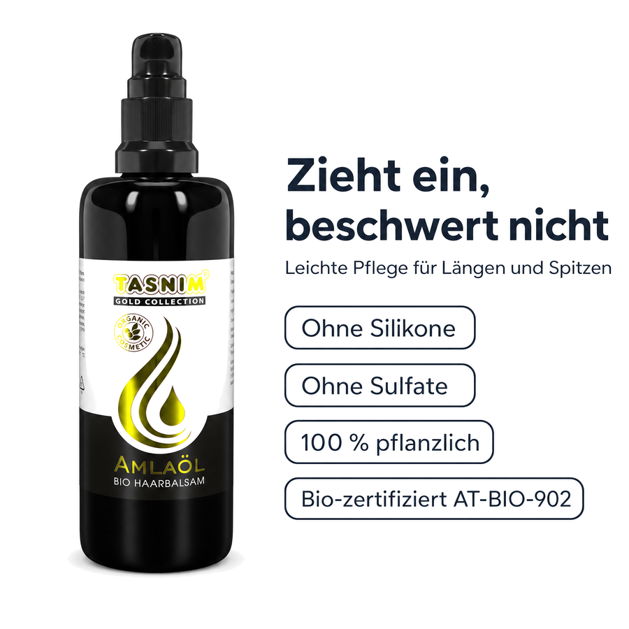 Zieht ein, beschwert nicht – leichte Pflege für Längen und Spitzen, ohne Silikone, ohne Sulfate, 100 % pflanzlich, bio-zertifiziert AT-BIO-902