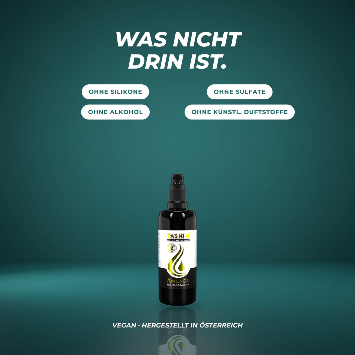 Was nicht drin ist: ohne Silikone, Sulfate, Alkohol und künstliche Duftstoffe – vegan, hergestellt in Österreich