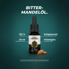 Bittermandelöl: 100 % naturrein, kaltgepresst, 20 ml in lichtgeschützter Violettglas-Pipettenflasche – nur zur äußerlichen Anwendung