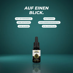 Auf einen Blick: 100 % Bittermandelöl, kaltgepresst, ohne Duftstoffe, Konservierungsmittel und Silikone, 20 ml Violettglas
