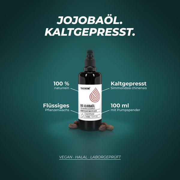 Jojobaöl: 100 % naturrein, kaltgepresst aus Simmondsia chinensis, ein flüssiges Pflanzenwachs, 100 ml mit Pumpspender