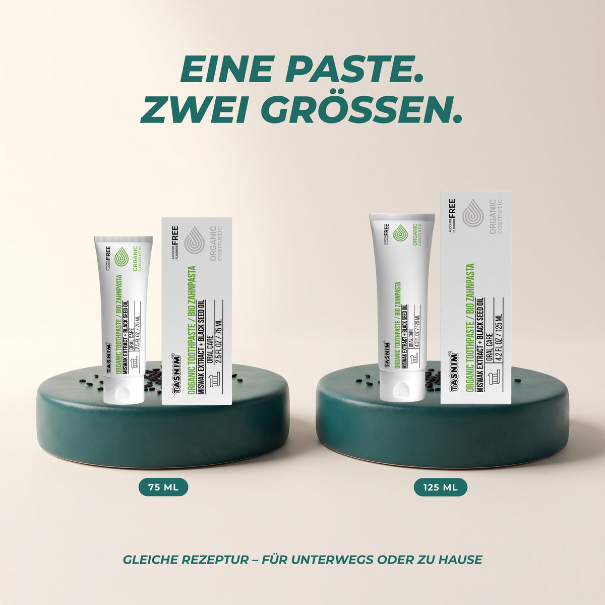 Eine Paste, zwei Größen: 75 ml und 125 ml mit gleicher Rezeptur