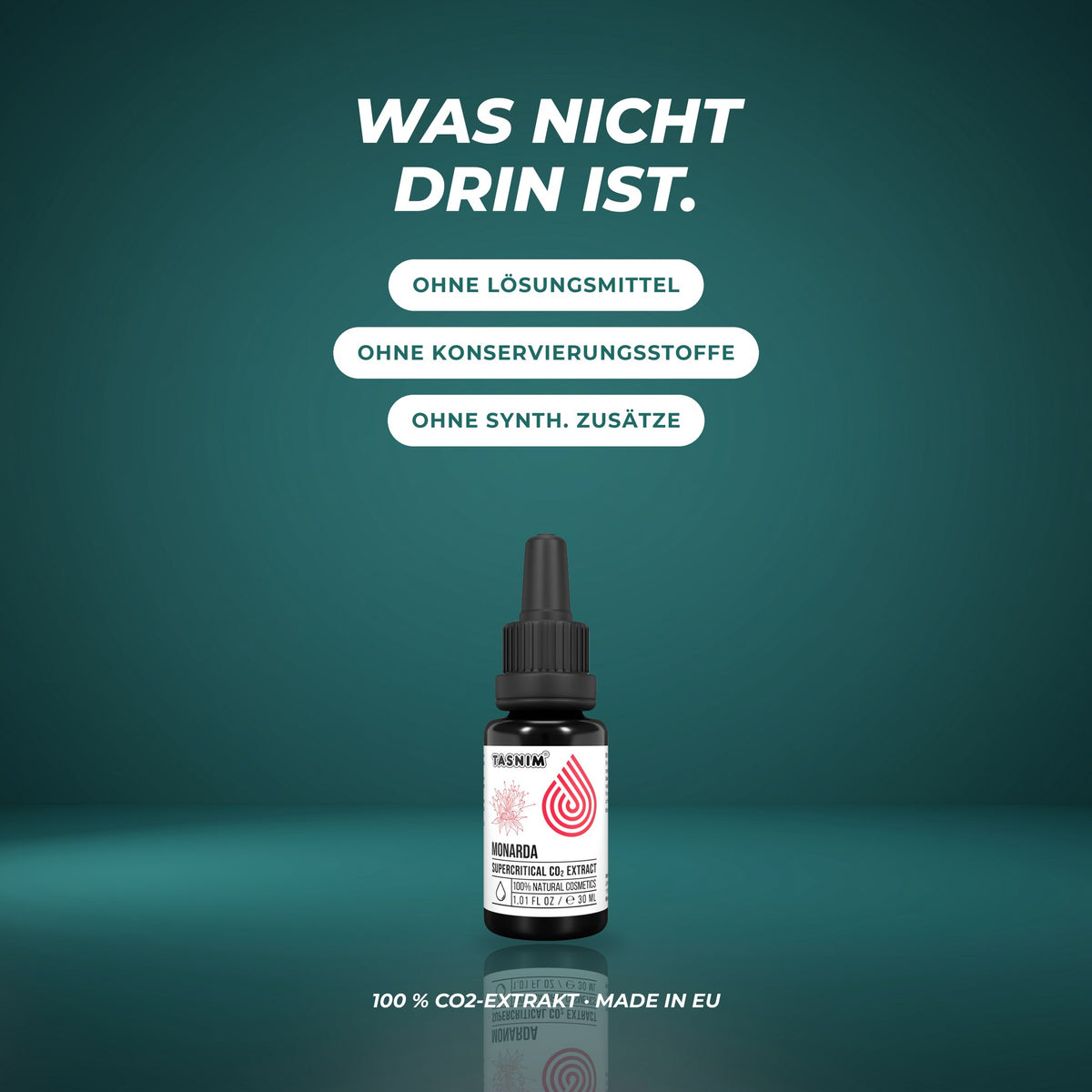 Was nicht drin ist: ohne Lösungsmittel, Konservierungsstoffe und synthetische Zusätze – 100 % CO2-Extrakt, hergestellt in der EU