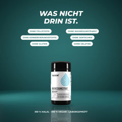 Was nicht drin ist: ohne Füllstoffe, Magnesiumstearat, Konservierungsstoffe, Gentechnik, Gluten und Gelatine