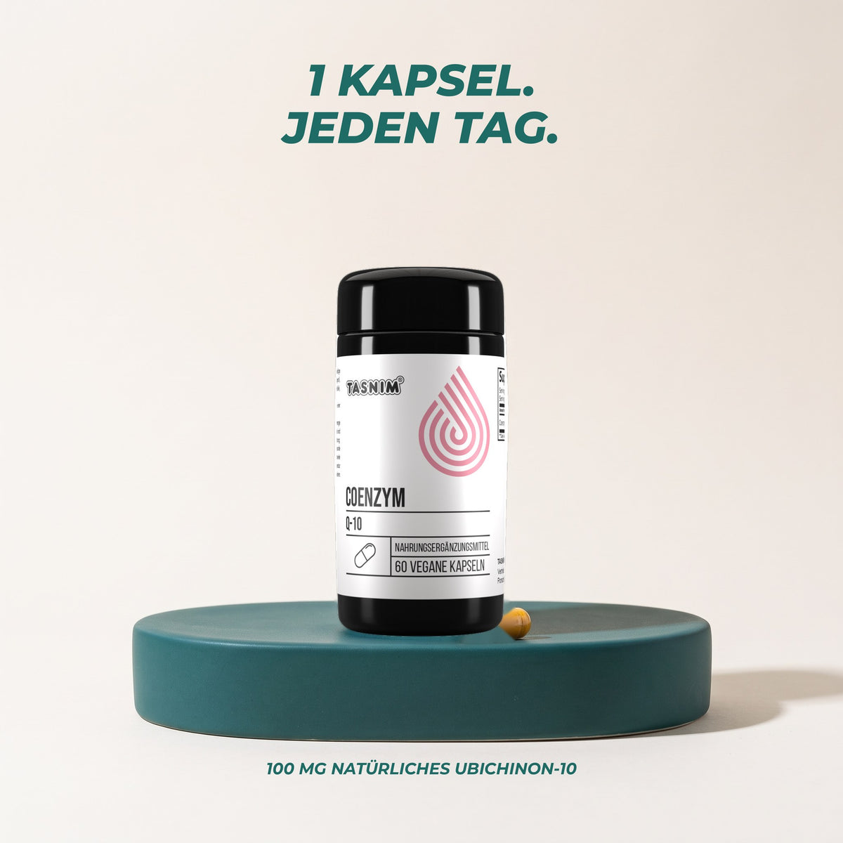 1 Kapsel jeden Tag: 100 mg natürliches Ubichinon-10