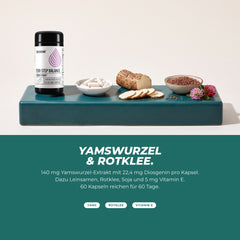 Yamswurzel und Rotklee: Dose mit Yamswurzel, Leinsamen und Rotkleeblüte – 140 mg Yamswurzel-Extrakt mit 22,4 mg Diosgenin pro Kapsel