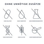 Femi-Step Balance ohne unnötige Zusätze: ohne Gelatine, ohne Farbstoffe, ohne Konservierungsstoffe, ohne Gentechnik, ohne Gluten, ohne Magnesiumstearat