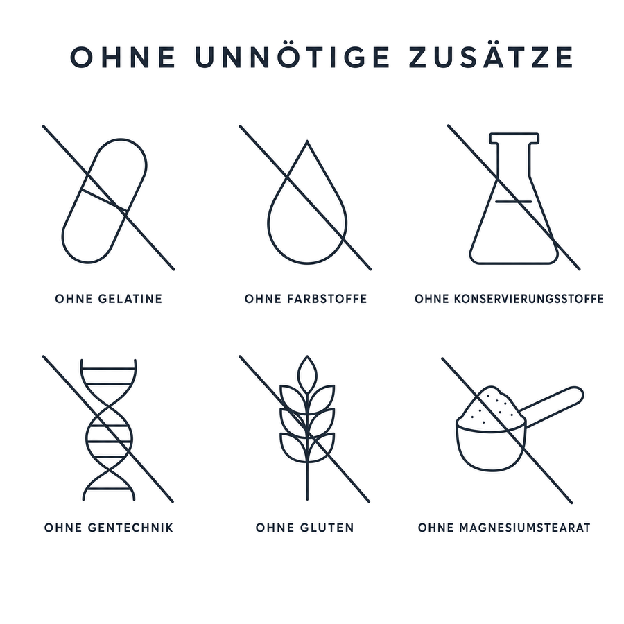 Femi-Step Balance ohne unnötige Zusätze: ohne Gelatine, ohne Farbstoffe, ohne Konservierungsstoffe, ohne Gentechnik, ohne Gluten, ohne Magnesiumstearat