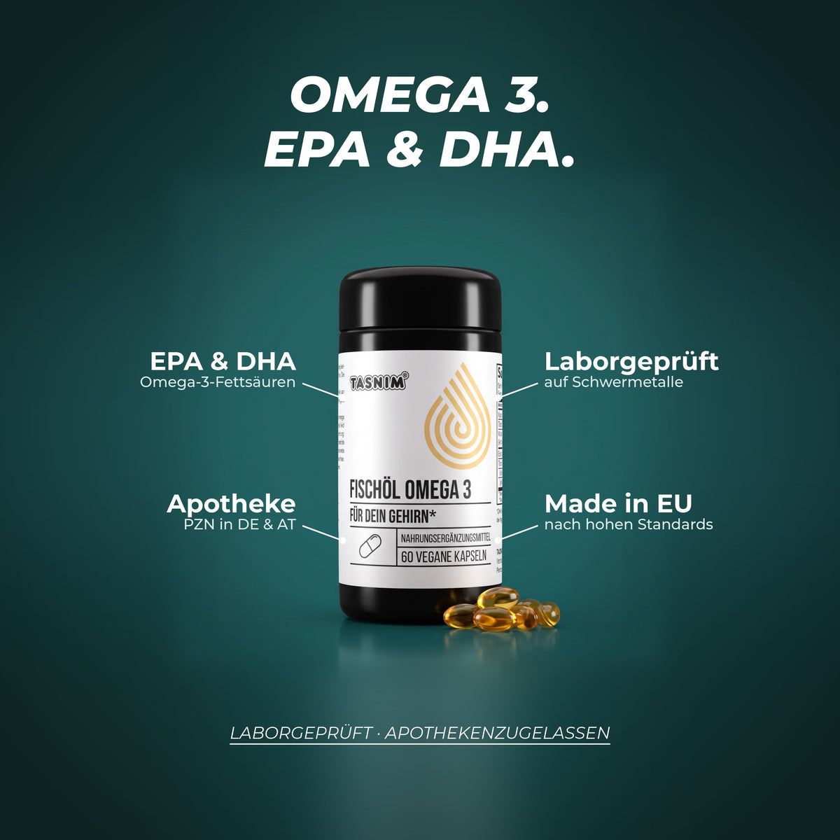 Omega 3 mit EPA und DHA: laborgeprüft auf Schwermetalle, apothekenzugelassen mit PZN in DE und AT, hergestellt in der EU