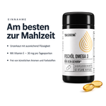 Fischöl Omega 3 Dose mit Kapseln – am besten zur Mahlzeit einnehmen, mit Vitamin E 30 mg pro Tagesportion, frei von künstlichen Aromen und Farbstoffen