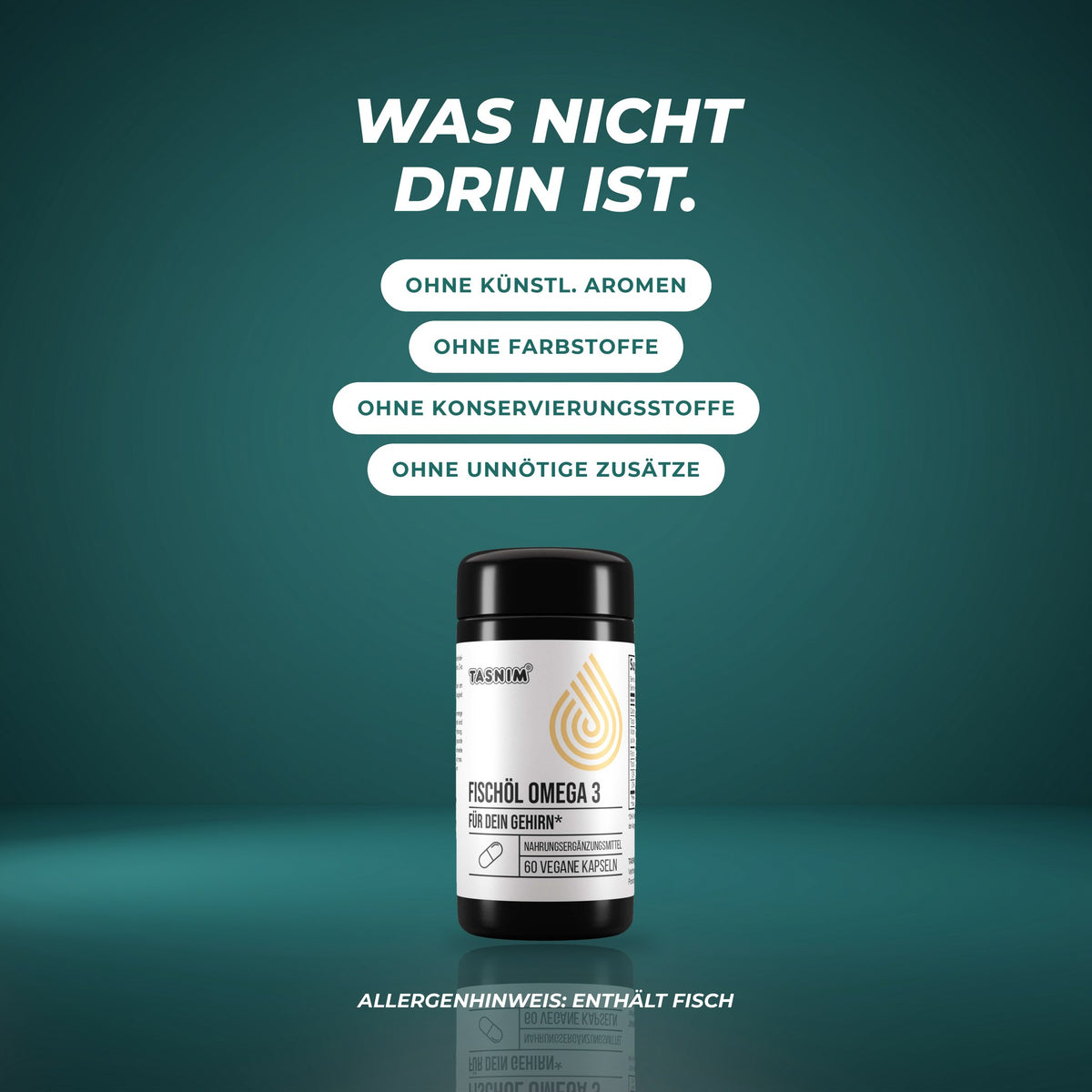 Was nicht drin ist: ohne künstliche Aromen, Farbstoffe und Konservierungsstoffe – Allergenhinweis: enthält Fisch