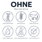 Tasnim OPC ohne Gentechnik, ohne Gluten, ohne Gelatine, ohne Farbstoffe, ohne Konservierungsstoffe und ohne Zuckerzusatz