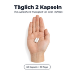 Verzehrempfehlung: taeglich 2 Kapseln mit ausreichend Fluessigkeit vor einer Mahlzeit, 60 Kapseln reichen 30 Tage