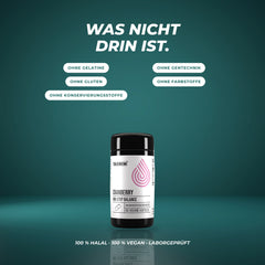 Was nicht drin ist: ohne Gelatine, Gentechnik, Gluten, Farbstoffe und Konservierungsstoffe – halal, vegan, laborgeprüft