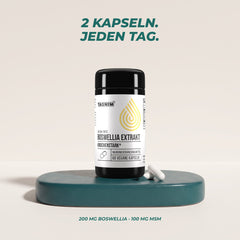 2 Kapseln jeden Tag: 200 mg Boswellia-Extrakt und 100 mg MSM pro Tagesportion