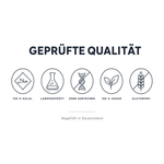 Geprüfte Qualität: 100 % halal, laborgeprüft, ohne Gentechnik, 100 % vegan, glutenfrei, abgefüllt in Deutschland
