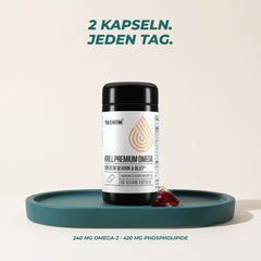 2 Kapseln jeden Tag: 240 mg Omega-3 und 420 mg Phospholipide pro Tagesportion