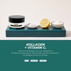 Kollagen plus Vitamin C: Dose mit Tabletten, Zitrone und Kollagenpulver – 1.500 mg Fischkollagen mit Hyaluronsäure, MSM und Vitamin C