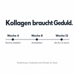 Zeitleiste der Kollagen-Kur: Woche 4 Routine etabliert, Woche 8 dranbleiben, Woche 12 Kur abgeschlossen