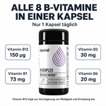 Tasnim B-Komplex Dose mit Hinweis: alle 8 B-Vitamine in einer Kapsel, Vitamin B12 150 µg, Vitamin B1 73 mg, Vitamin B2 30 mg, Vitamin B6 20 mg