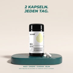 2 Kapseln jeden Tag: Maca, Ginseng, Guarana und Selen – Selen trägt dazu bei, die Zellen vor oxidativem Stress zu schützen