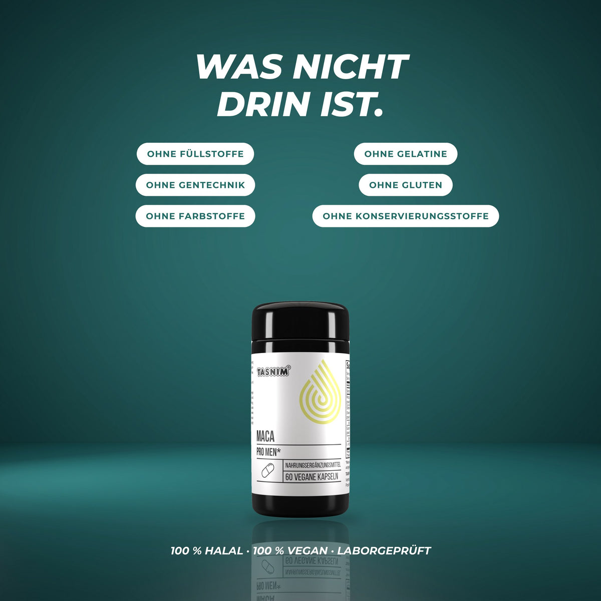 Was nicht drin ist: ohne Füllstoffe, Gelatine, Gentechnik, Gluten, Farbstoffe und Konservierungsstoffe