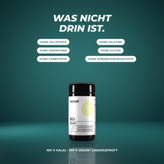 Was nicht drin ist: ohne Füllstoffe, Gelatine, Gentechnik, Gluten, Farbstoffe und Konservierungsstoffe