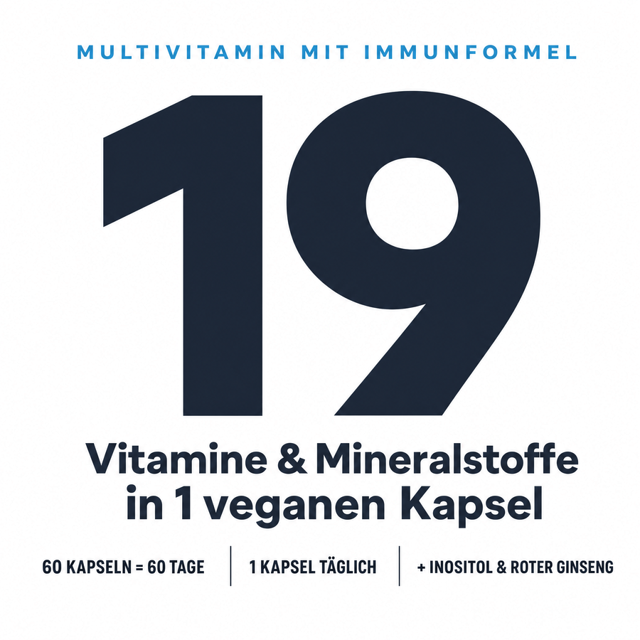 19 Vitamine und Mineralstoffe in einer veganen Kapsel – Tasnim Multivitamin mit Immunformel