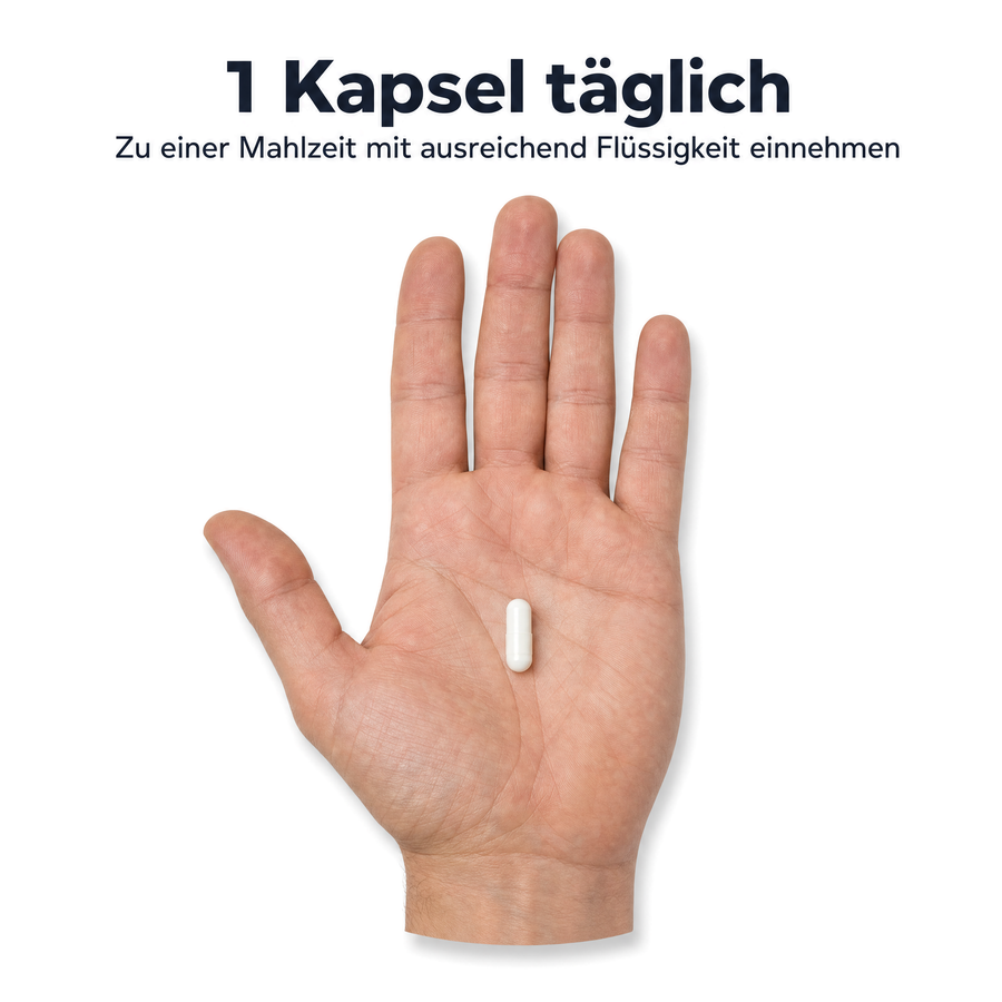 Einnahme: 1 Kapsel täglich zu einer Mahlzeit mit ausreichend Flüssigkeit einnehmen