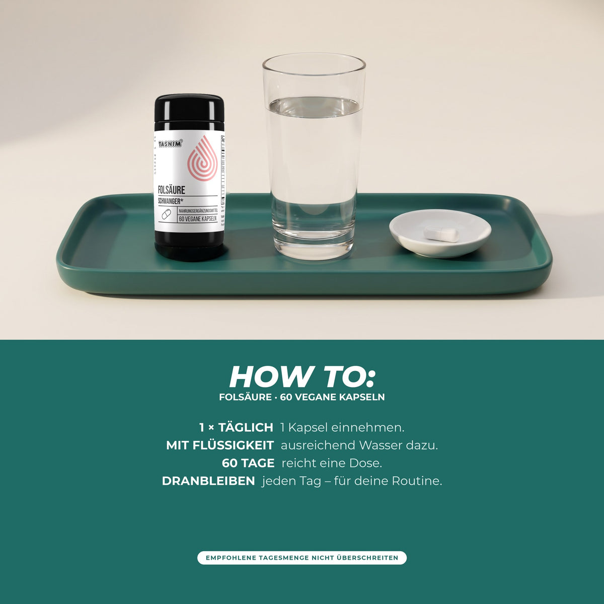 How to: 1-mal täglich 1 Kapsel mit ausreichend Flüssigkeit, eine Dose reicht 60 Tage