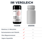 Vergleich Tasnim Folsäure gegen andere Anbieter: bioaktives L-5-Methylfolat, Buchweizenkeime statt Füllstoffe, ohne Magnesiumstearat, vegane Kapselhülle