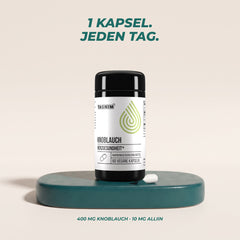 1 Kapsel jeden Tag: 400 mg Knoblauch mit 10 mg Alliin