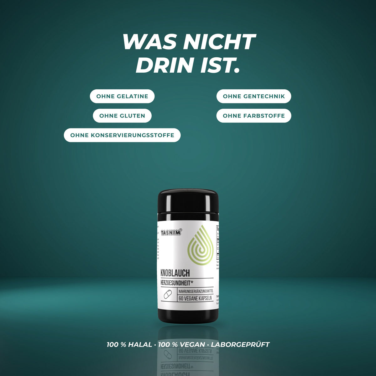 Was nicht drin ist: ohne Gelatine, Gentechnik, Gluten, Farbstoffe und Konservierungsstoffe