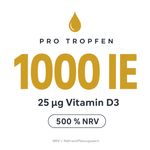 Vitamin D3 Tropfen: 1000 IE bzw. 25 µg Vitamin D3 pro Tropfen, 500 % NRV