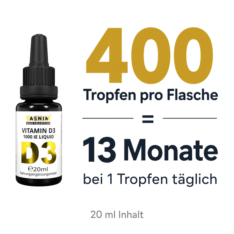 Reichweite: 400 Tropfen pro Flasche entsprechen 13 Monaten bei 1 Tropfen täglich