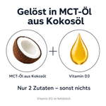 Trägeröl: Vitamin D3 gelöst in MCT-Öl aus Kokosöl, nur 2 Zutaten