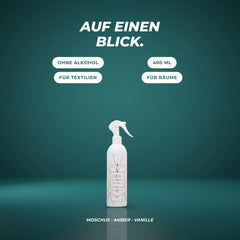 Auf einen Blick: ohne Alkohol, 400 ml, für Textilien und Räume – Moschus · Amber · Vanille
