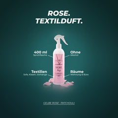 Textilerfrischer Rose: 400-ml-Sprühflasche, ohne Alkohol, für Textilien und Räume – Duftnoten: Gelbe Rose · Patchouli