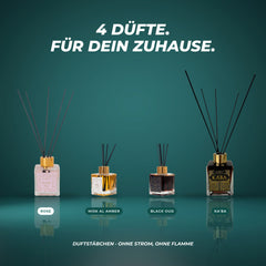 Alle vier Duftstäbchen: Rose, Misk Al Amber, Black Oud und Ka'ba