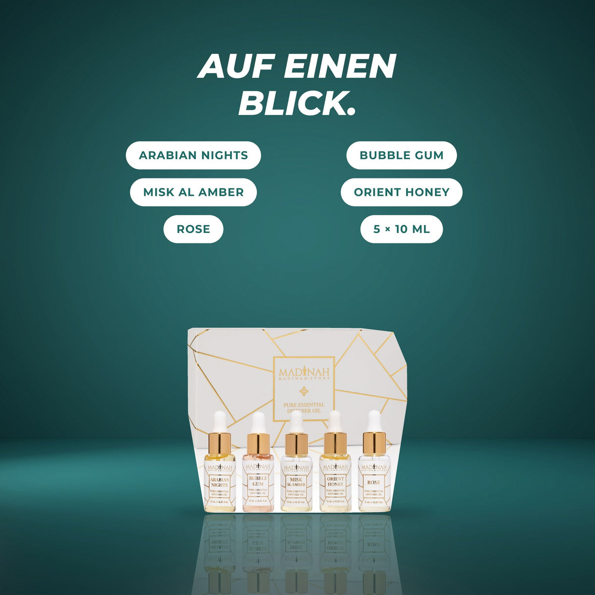 Auf einen Blick: Arabian Nights, Bubble Gum, Misk Al Amber, Orient Honey, Rose – 5 × 10 ml