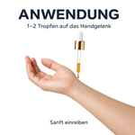 Anwendung Ka'ba Parfümöl: ein bis zwei Tropfen mit der Glaspipette auf das Handgelenk auftragen und sanft einreiben