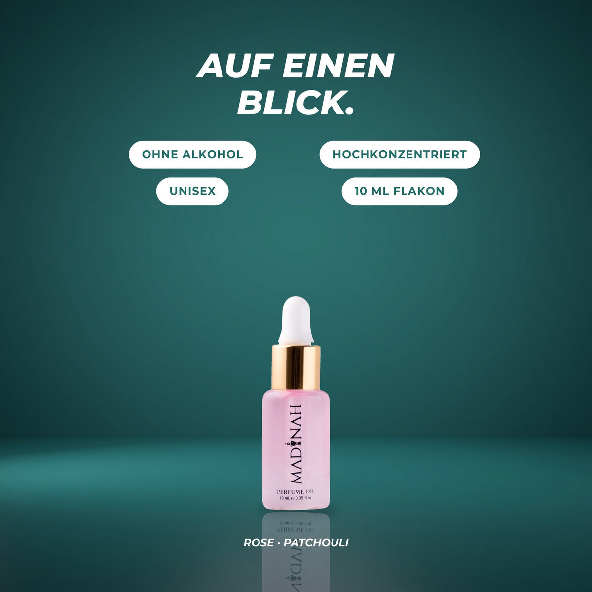 Auf einen Blick: ohne Alkohol, hochkonzentriert, unisex, 10-ml-Flakon – Rose · Patchouli