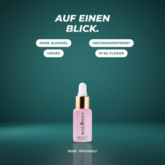 Auf einen Blick: ohne Alkohol, hochkonzentriert, unisex, 10-ml-Flakon – Rose · Patchouli